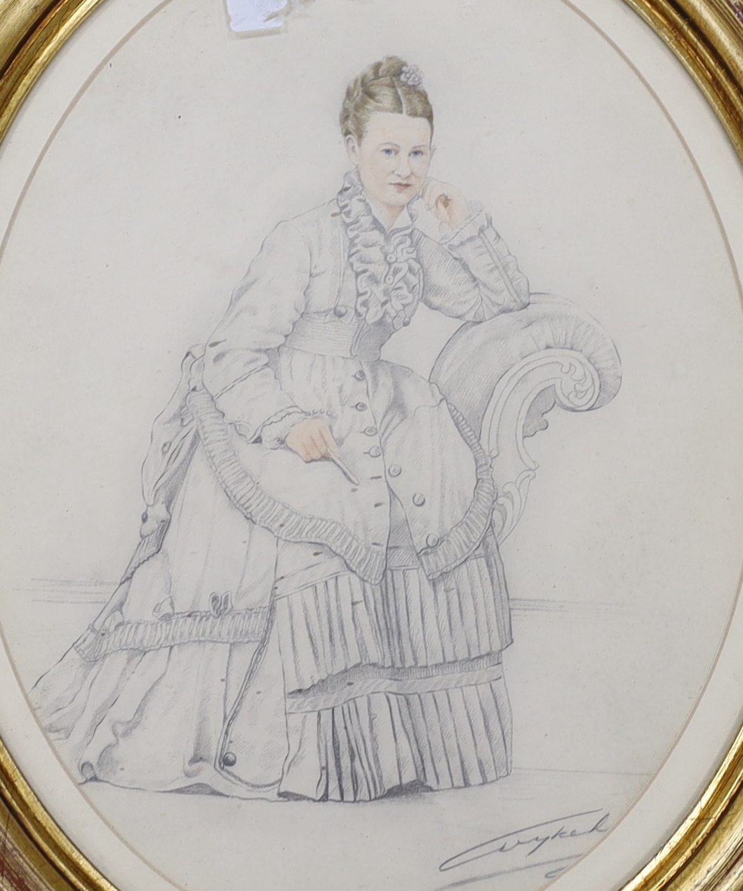Victorian School, pencil and watercolour, Portrait of a seated lady, indistinctly signed, 27 x 20cm